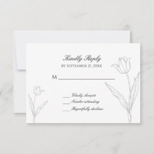 Carte RSVP de mariage minimaliste de tulipes noir 