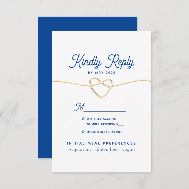 Carte RSVP de mariage minimum bleu (Devant / Derrière)
