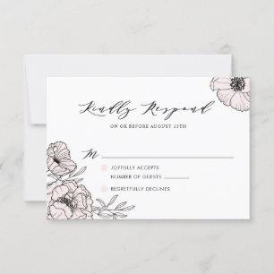 Carte RSVP de mariage moderne aux fleurs rose vif