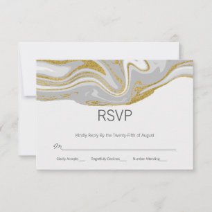Carte RSVP de mariage moderne en marbre et or