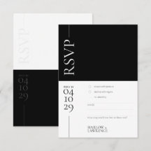 Carte RSVP de mariage moderne noir et blanc