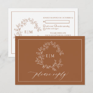 Carte RSVP de mariage Monogramme de crête feuillue