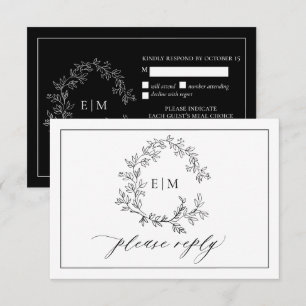 Carte RSVP de mariage Monogramme de crête noire bl