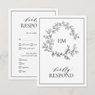 Carte RSVP de mariage Monogramme de crête noire bl
