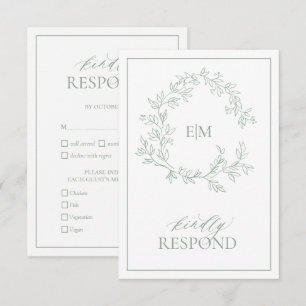 Carte RSVP de mariage Monogramme de crête verte Sa