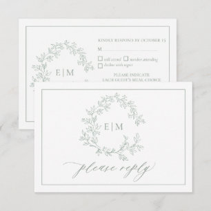 Carte RSVP de mariage Monogramme de crête verte Sa