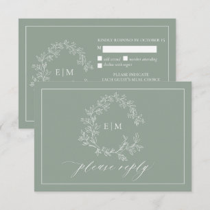 Carte RSVP de mariage Monogramme de crête verte Sa
