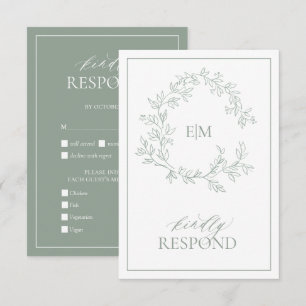 Carte RSVP de mariage Monogramme de crête verte Sa