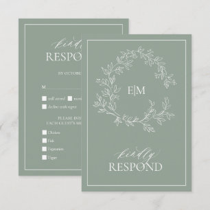 Carte RSVP de mariage Monogramme de crête verte Sa