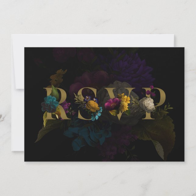 Carte RSVP de mariage Monogramme floral foncé (Devant)