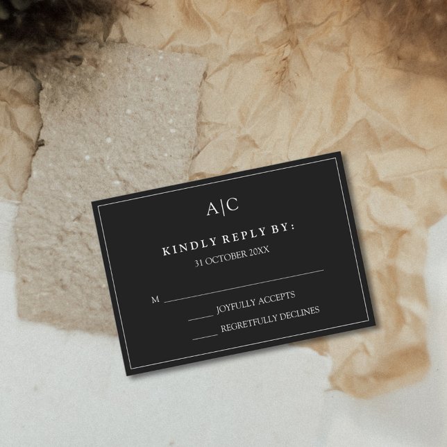 Carte RSVP de mariage Monogramme noir (Créateur téléchargé)