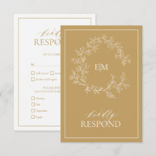 Carte RSVP de Mariage Monogramme Or Moderne