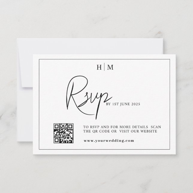 Carte rsvp de mariage, monogramme rsvp avec code Q (Devant)