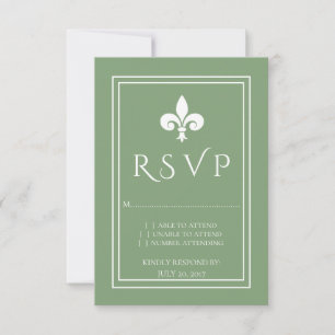 Carte RSVP de mariage Moss Green Fleur de Lis