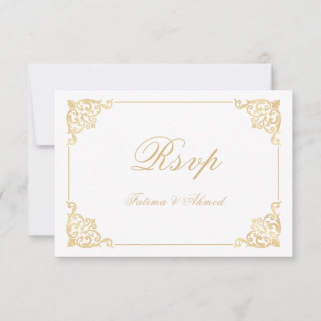 Carte RSVP de mariage musulman baroque blanc blanc (Devant)