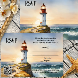 Carte RSVP de mariage Nautical Beach Lighthouse