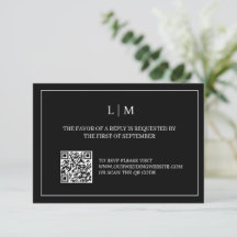 Carte RSVP de mariage noir de code QR simple Monog