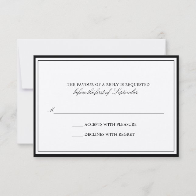 Carte RSVP de mariage noir Ecru classique (Devant)