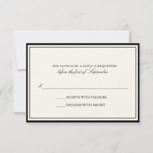 Carte RSVP de mariage noir Ecru classique