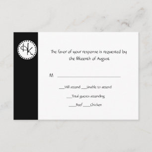 Carte RSVP de mariage noir et blanc élégant