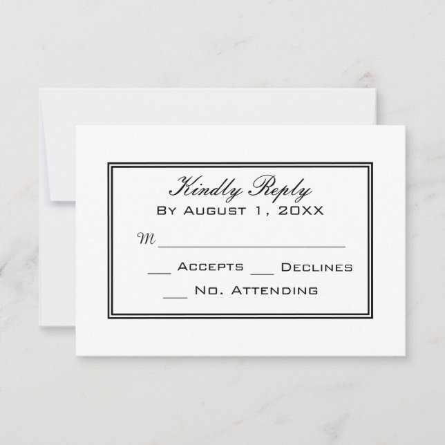 Carte RSVP de mariage noir et blanc minimale (Devant)