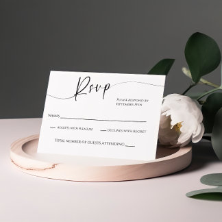 Carte RSVP de mariage noir et blanc moderne