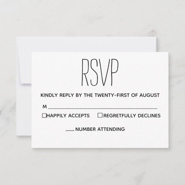 Carte RSVP de mariage noir et blanc simple et mode (Devant)