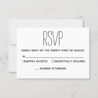 Carte RSVP de mariage noir et blanc simple et mode