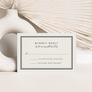 Carte RSVP de mariage noir et crème classique
