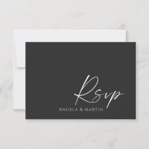 Carte RSVP de mariage noir simple et moderne