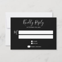 Carte RSVP de mariage noir typographie