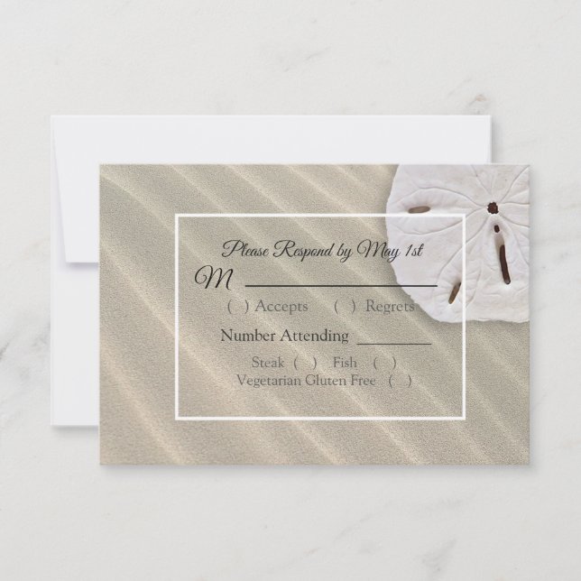 Carte RSVP de mariage océanique Dollar de sable (Devant)