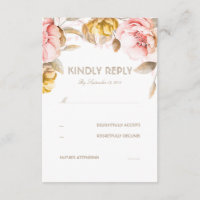 Carte RSVP de mariage or et flush Flower