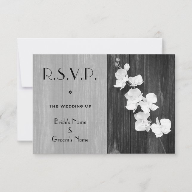 Carte RSVP de mariage - Orchidées noires et blanch (Devant)