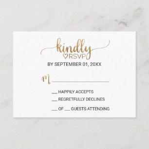 Carte RSVP de mariage pour calligraphie or simple