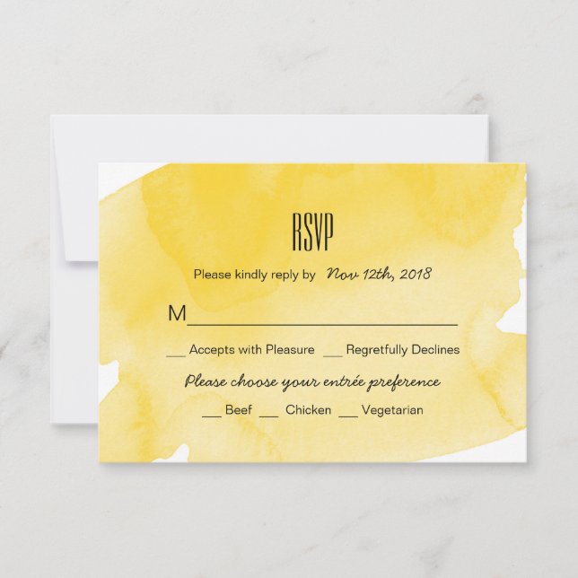 Carte RSVP de mariage pour lave-linge couleur jaun (Devant)