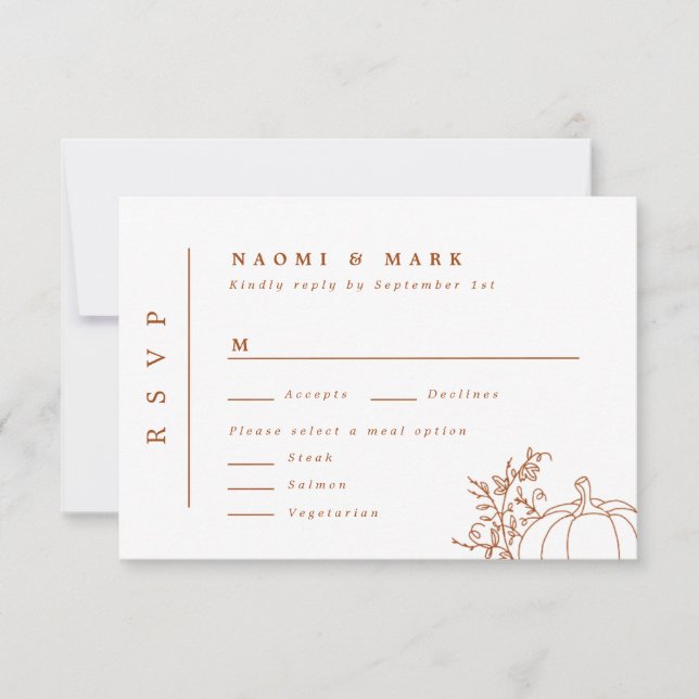 Carte RSVP de mariage pour les vignes citrouilles (Devant)