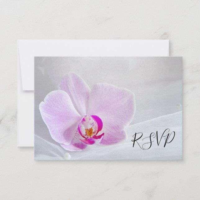 Carte RSVP de mariage pour l'orchidée rose et le v (Devant)