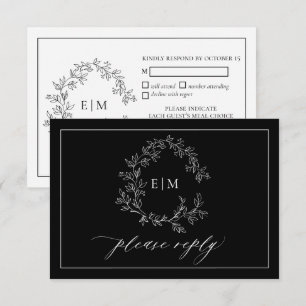 Carte RSVP de mariage pour monogramme blanc noir