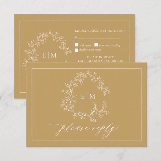 Carte RSVP de mariage pour monogramme de crête dor (Devant / Derrière)