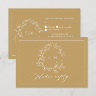 Carte RSVP de mariage pour monogramme de crête dor