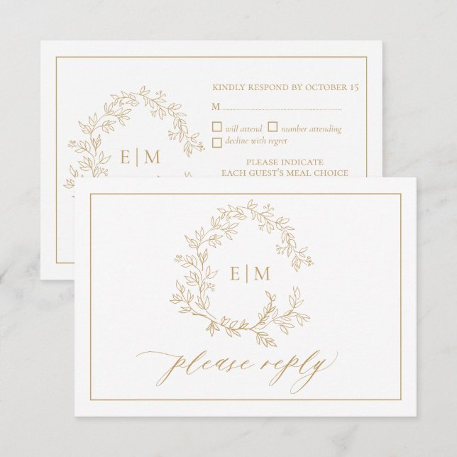 Carte RSVP de mariage pour monogramme de crête dor (Devant / Derrière)