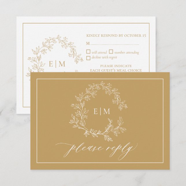 Carte RSVP de mariage pour monogramme de crête dor (Devant / Derrière)