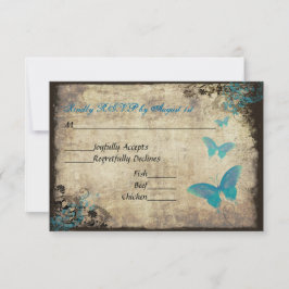 Carte RSVP de mariage pour papillon Vintage bleu