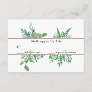 Carte RSVP de mariage pour printemps vert et or
