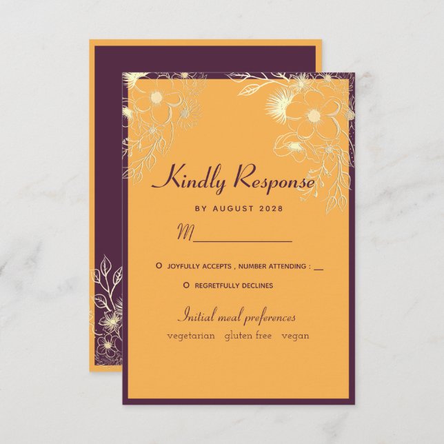 Carte RSVP de mariage pour tons bijoux (Devant / Derrière)
