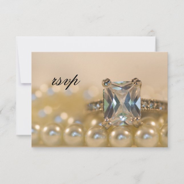 Carte RSVP de mariage Princess Diamond Ring et Pea (Devant)