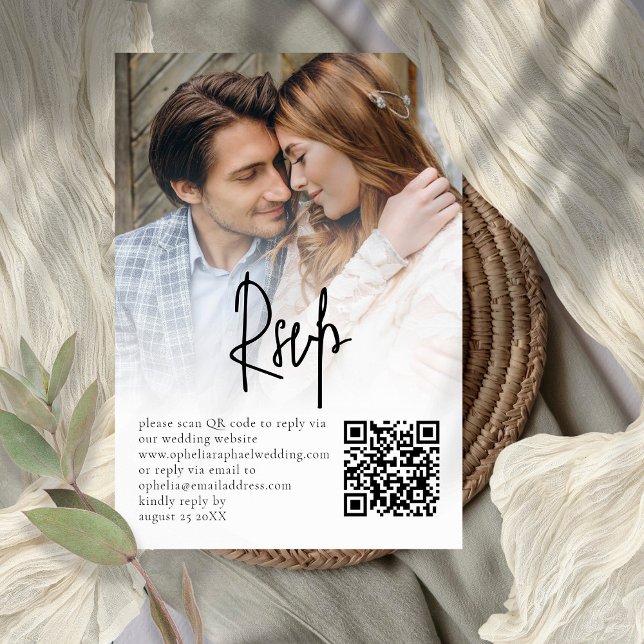 Carte RSVP de Mariage QR de script moderne superpo (Créateur téléchargé)