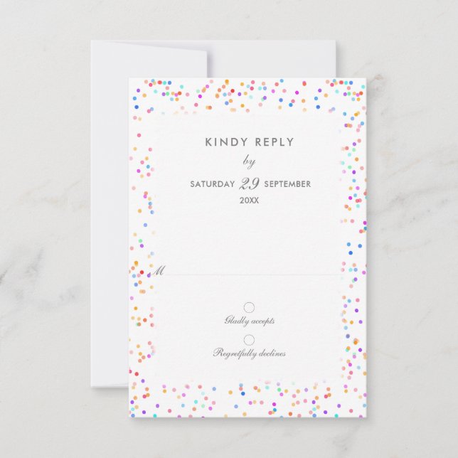 Carte RSVP de mariage Rainbow Confetti colorée (Devant)