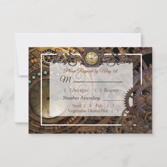 Carte RSVP de mariage Renaissance Steampunk (Devant)